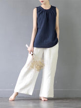 Simple Pure Color sleeveless Ramie Cotton Shirt